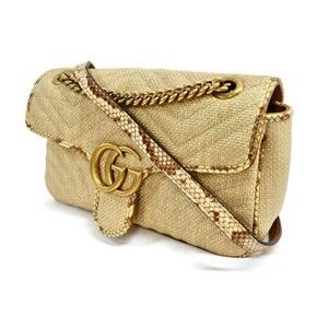 GUCCI - Raffia Elaphe Matelasse Small GG Marmont Shoulder Bag